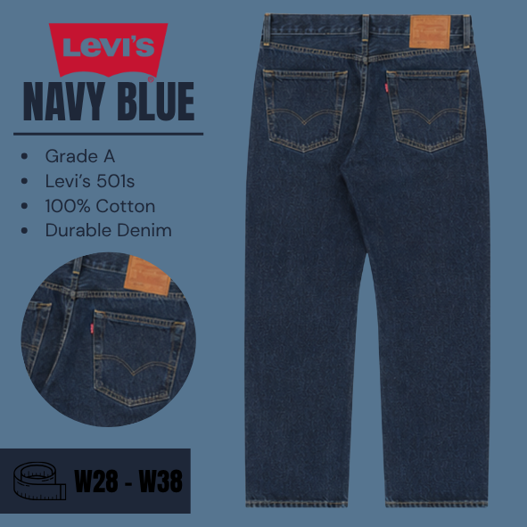 Levi's 501 jeans straight leg - Navy Blue - Grade A - From W28 To