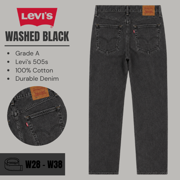 Levi's 505 jeans regular / straight leg - Washed Black - Grade A - From W28 To W38