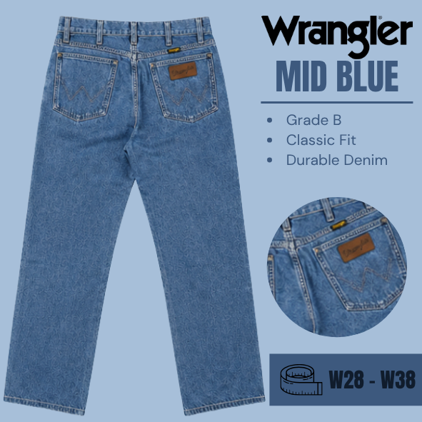 Wrangler jeans relaxed / straight leg - Mid Blue - Grade B - From W28 To W38