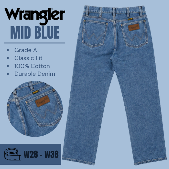 Wrangler jeans relaxed / straight leg - Mid Blue - Grade A - From W28 To W38