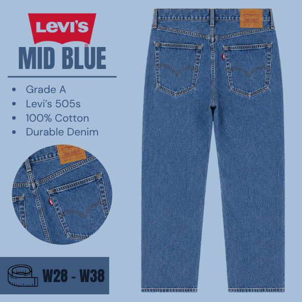 Levi's 505 jeans regular / straight leg - Mid Blue - Grade A - From W28 To W38