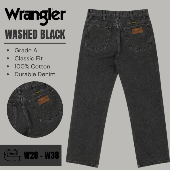 Wrangler jeans relaxed / straight leg - Washed Black - Grade A - From W28 To W38