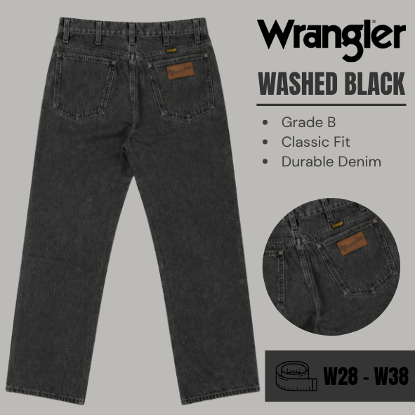 Wrangler jeans relaxed / straight leg - Washed Black - Grade B - From W28 To W38