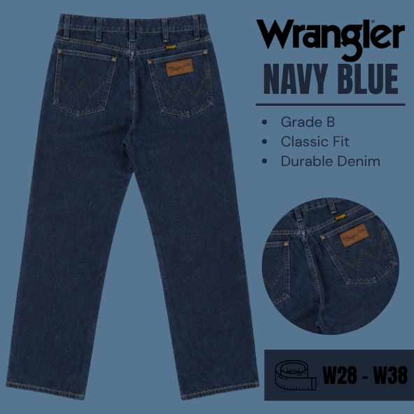 Wrangler jeans relaxed / straight leg - Navy Blue - Grade B - From W28 To W38